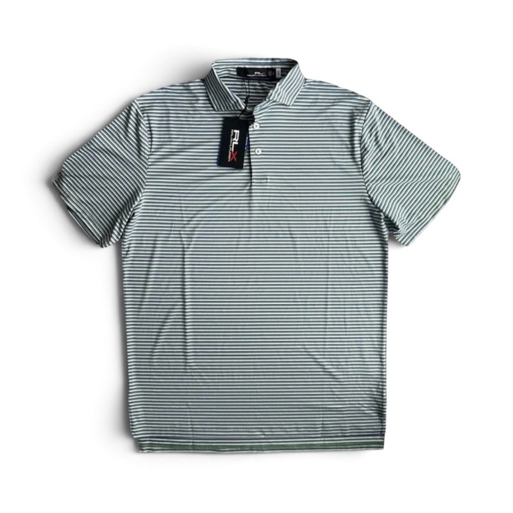RLX Ralph Lauren Polo Golf Shirt Men's Small Green Striped Performance Stretch